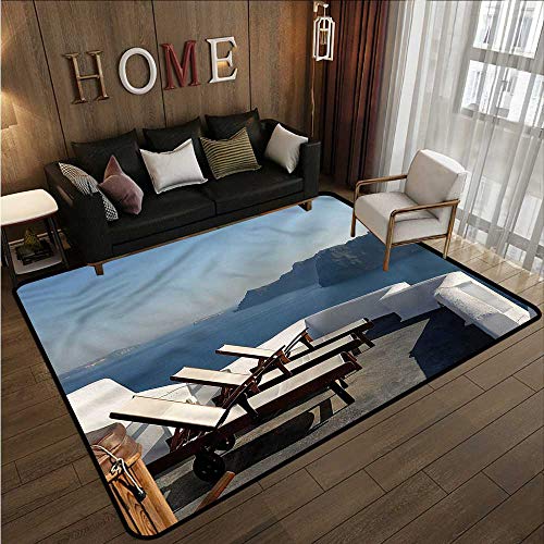 Travel,Anti-Slip Coffee Table Floor Mats 80"x 96" Sunlounger Terrace Santorini Silky Smooth Bedroom Mats
