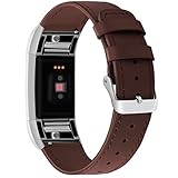 iGK Leather Replacement Bands Compatible for Fitbit Charge 2, Genuine Leather Wristbands New Flat-end Brown with Metal Connectors