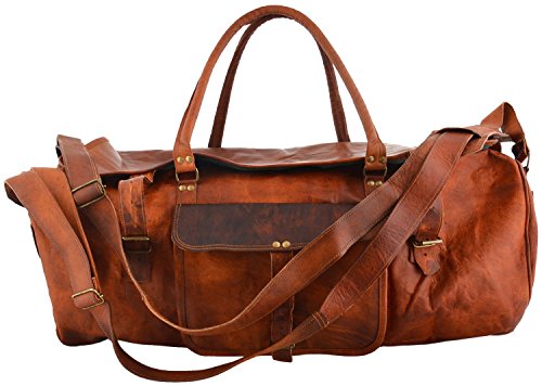 Shakun Leather Handmade Large Leather Duffle Travel Gym Vintage Luggage Weekend Bag