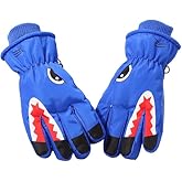 INOGIH Winter Thermal Warm Windproof Ski Gloves for 7-14Yrs Kids Boys Cold Weather Shark-Print Snow Gloves