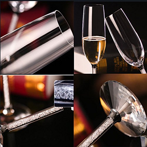 IFOLAINA Champagne Flute Red Wine Glasses Lead Free 8oz Set of 2 with Clear Long Crystal Diamond Stem - Birthday, Anniversary or Wedding Flutes Gifts