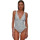 DKNY Womens Shirred Side-tie One Piece Swimsuit with Tummy Control