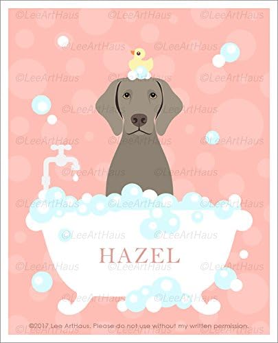 59N Personalized Name Weimaraner Dog in Bubble Bath Bathtub UNFRAMED Wall Art Print by Lee ArtHaus