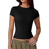 QINSEN Women's Crew Neck Short Sleeve Double-Layer Tops Basic Slim Fit Going Out T Shirt