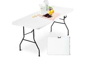 6 ft Plastic Folding Table Indoor Outdoor Portable Camp Table Lightweight Picnic Table for Camping, Dining, Party, BBQ, Kitch