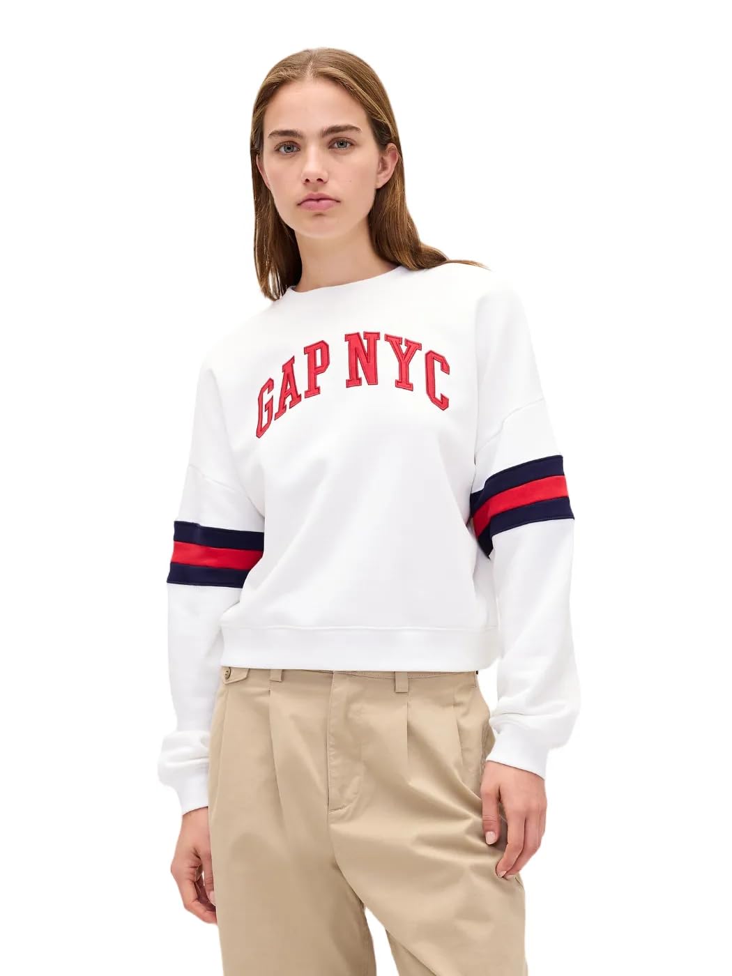 GAP womens Logo Fleece Pullover New Off White S