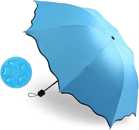 Amazon レディマジックフラワー日傘折りたたみ傘の色uvトラベル傘マジックブルーム花の傘ファッション傘日8骨アオコ ブルー Meet World 折りたたみ傘 通販