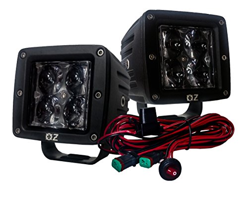 OZ-USA 3" Black POD Ultra Spot Optic Lens 20w LED Cube Hyper Spot Beam Driving Fog Light with Wiring Harness and Switch for Offroad Truck SUV ATV Jeep Motorcycle Boat Marine Vessel (1 pair)