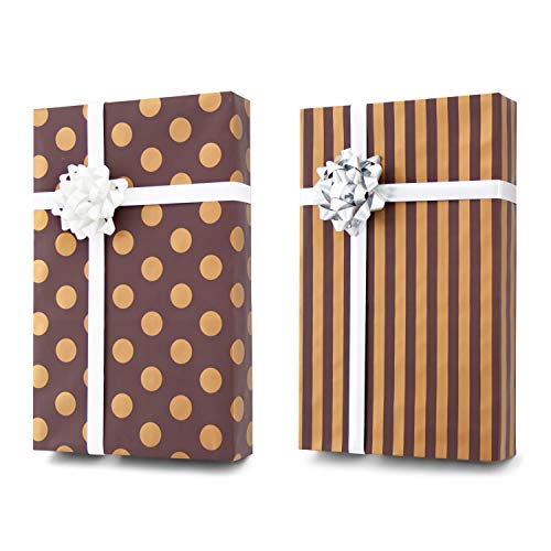 Gold + Copper + Silver Designer Wrapping Paper Set: 4 Rolls (8 Designs) of Premium Gift Wrap (80 sq. ft.) with 29 Coordinated Bows, 2 Spools of Ribbon, and 24 Gift Tags - Thumbnail 5
