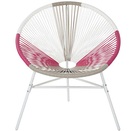 Beliani Gartenstuhl mexikanischer Stuhl weiß beige rosa Rattanstuhl Acapulco – Bild 5