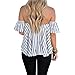 Lisingtool Women's Off Shoulder Stripe Casual Blouse Shirt Tops (L, White)
