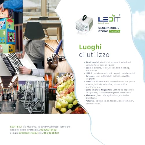 New Ledit Ozone Generator 10000mgh – CE Certified + CNR Certificate – Ozonizer Designed in Italy with Timer 120 Min Professional and Commercial Use, Instruction Manual in Italian Included