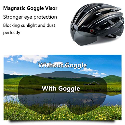 Crazy Mars Bike Bicycle Helmet - Cycling MTB BMX Helmet with Light and Magnatic Goggle Visor Men Women Adjustable - Thumbnail 3