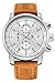 FOVICN Men's  Fashion Business Quartz Watch with Brown Leather Strap Chronograph Waterproof Date Display Analog Sport Wrist Watches, White