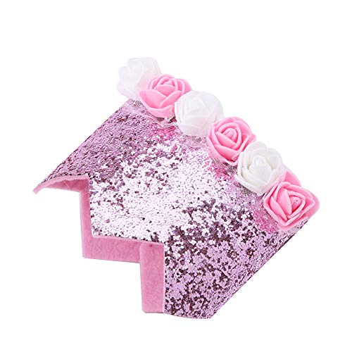 Dogs Hat, Fashionable Christmas Birthday Party Pet Dogs Cats Shiny Flower Crown Hat Bow Tie Set(Pink)