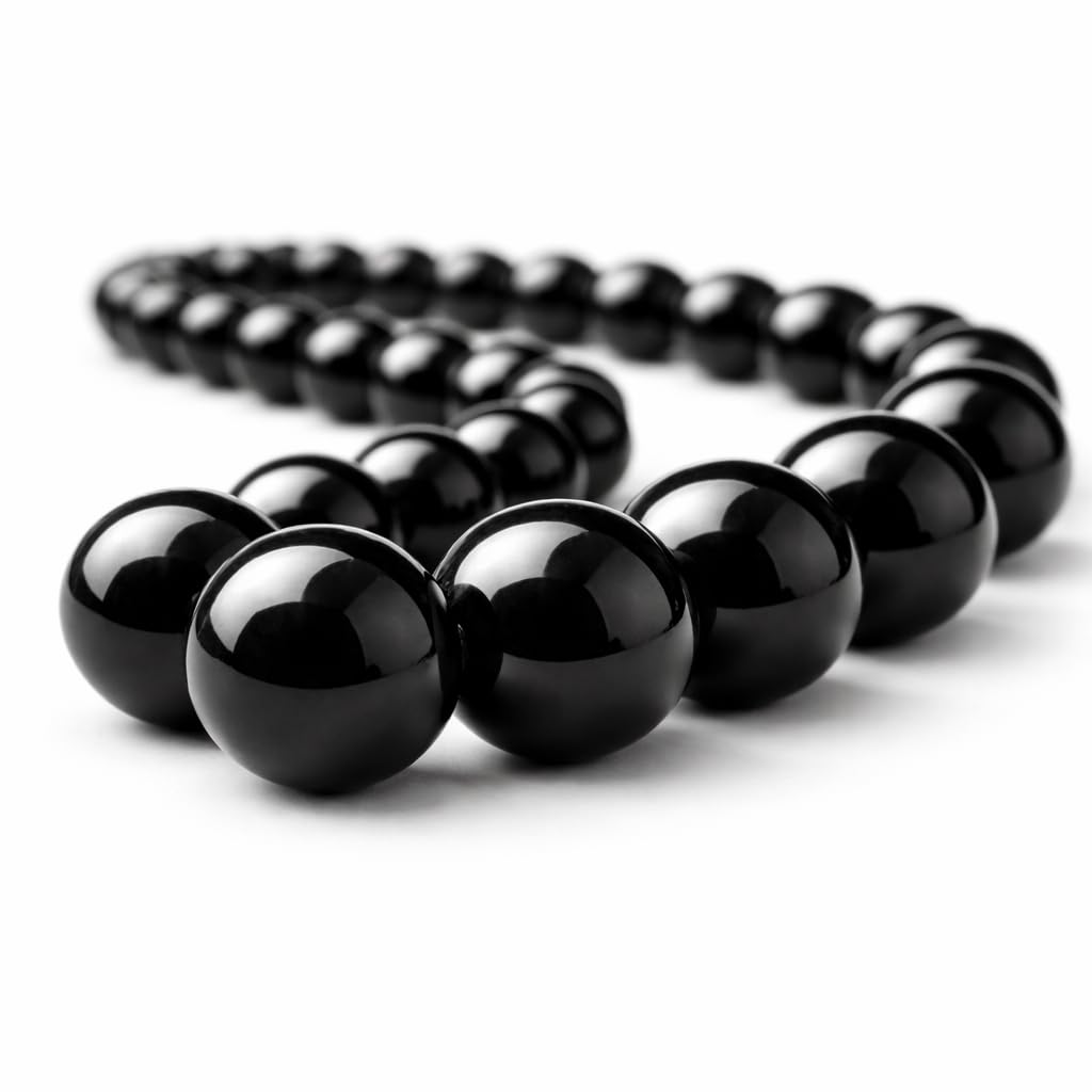 Perlin Onyx Beads 10 mm Black Shiny Natural Stone Round Ball Gemstone Bead Strand for Men Bracelet Statement Jewellery DIY Approximately 33 Pieces
