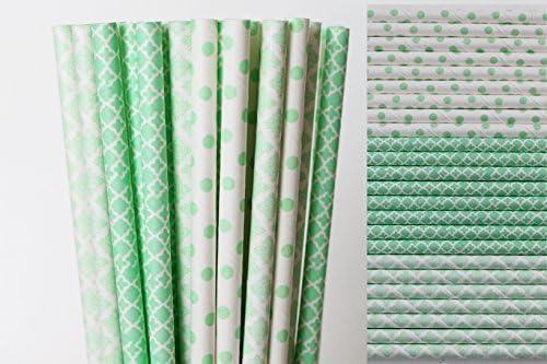 Mint Green Paper Straw Mix - Polka Dot, Damask, Quatrefoil (25) by Creative Juice Cafe