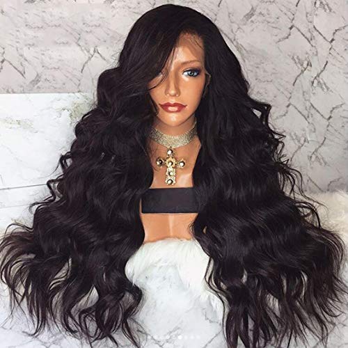 Body Wave Wig 26inches Long Black Wig Synthetic Lace Front Wig