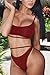 QINSEN Women Spaghetti Strap Crop Top High Cut Thong Brazilian 2PCS Bikini Bathing Suit Wine S