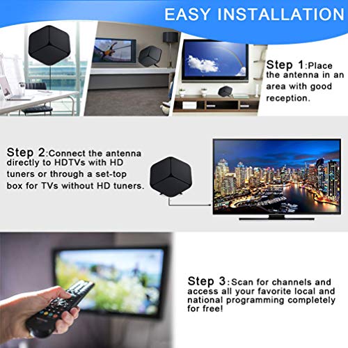 【2019 Upgraded】 HDTV Antenna Indoor Digital TV Antenna, 60-80 Miles Range HD Antenna with Detachable Amplifier Signal Booster and 16FT Coaxial Cable - Extremely High Reception（Black） - Thumbnail 4