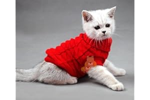 EVURSUA Pet Cat Sweater Kitten Clothes for Cats Small Dogs,Turtleneck Cat Clothes Pullover Soft Warm,fit Kitty,Chihuahua,Teddy,Poodle,Pug (Red, Small)