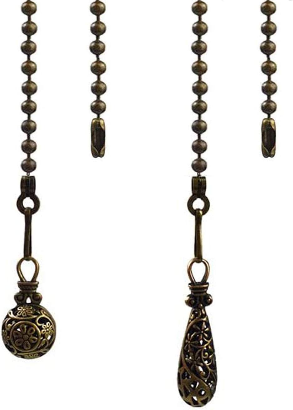 2Pcs 12inch Vintage Hollow Out Charm Pendant Ceiling Fan Danglers Fan Pulls Chain Extender with Ball Chain Connector（Bronze）