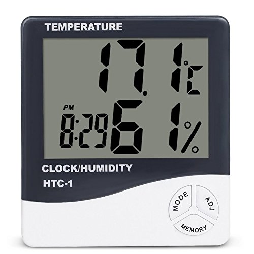 Phlizon Humidity Monitor with Thermometer and Clock,With Use Manual, 3-in-1 Digital Weather Station With Humidity Meter Temperature Gauge, Time Display and Built-in Clock, for House Indoor Plant