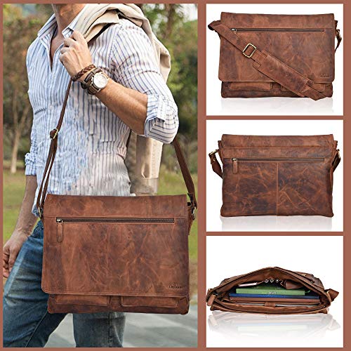 dhk 18 inch vintage handmade leather messenger bolsa laptop briefcase computer satchel bolsa