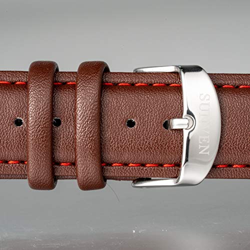 SUNVEN Mans Black Watch Waterproof Sports Quartz Water Resistant 30M with Brown Leather Strap Chronograph and Calendar Military Outdoor Style Fashion Wristwatches for Men