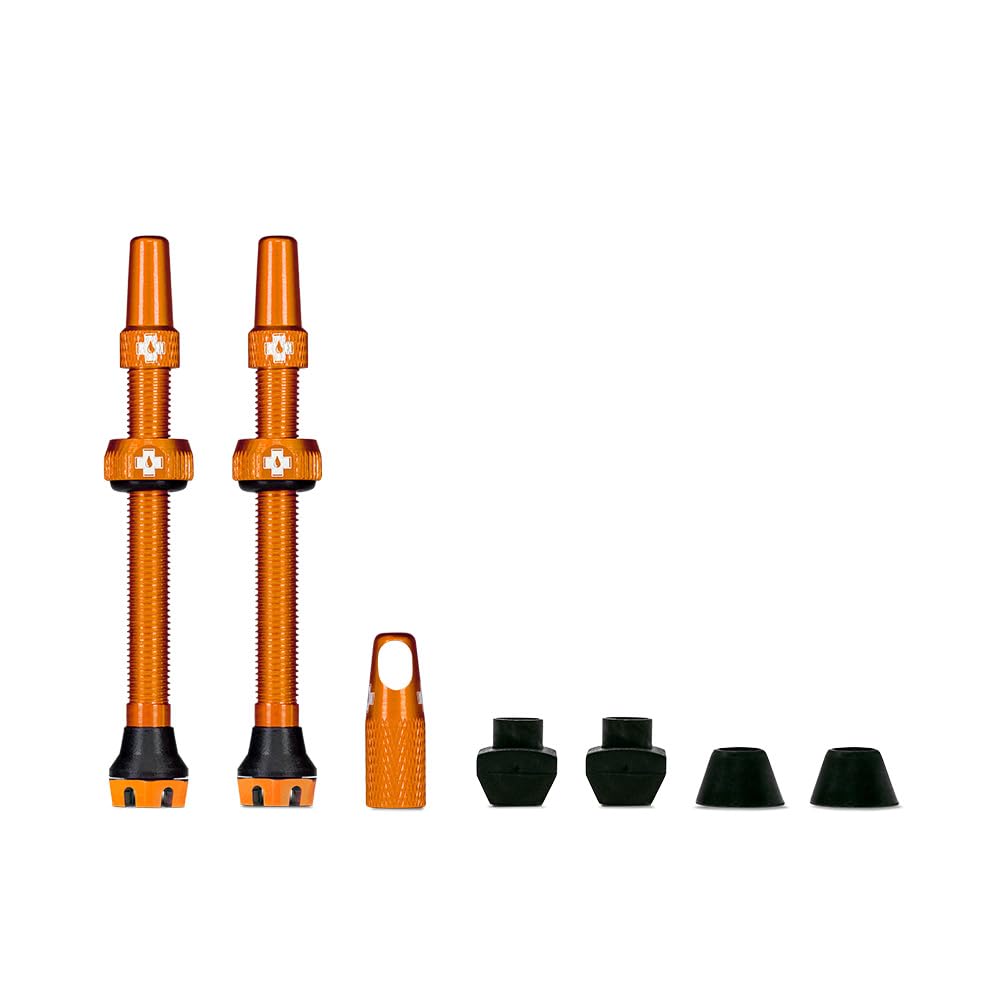 Muc-Off Tubeless Valves V2 – 44mm Orange | 4X 7075 Aircraft-Grade Aluminium Presta Valves with Core Removal Tool | 44mm / 60mm / 80mm - 10 Anodised Color Options | Fits MTB, Gravel & Road Image Muc-Off Tubeless Valves V2 – 44mm Orange | 4X 7075 Aircraft-Grade Aluminium Presta Valves with Core Removal Tool | 44mm / 60mm / 80mm - 10 Anodised Color Options | Fits MTB, Gravel & Road Image