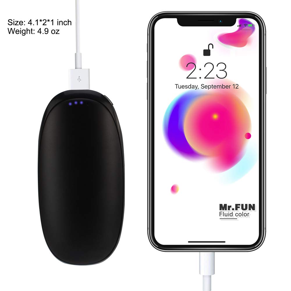 Alfway Rechargeable Pocket Hand Warmer Quick Heater 41~52℃/105~125℉ Last 5~8 Hours, Fast Recharge 5V/2A 5200mAh Reusable Portable Double-Side USB Electric 2-in-1 Hand Warmer/Power Bank, The Godsend for Raynaud\'s Arthritis, Suitable for Chi