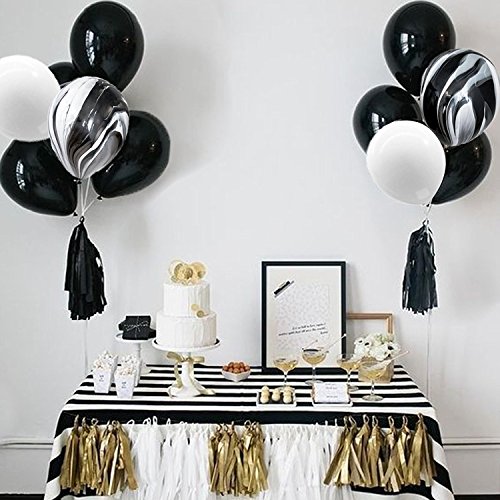 Divine 30 Pcs 12 Inch Black White Balloons Set Black Agate Marble