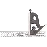 Starrett Steel Combination Square with Square Head, 6" Blade Length | Cast Iron Head, Hardened Steel, Reversible Lock Bolt, Scriber, 4R Graduation Type, C11H-6-4R