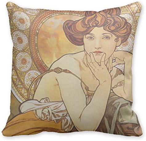 Kronial Decorative Pillow Covers Topaz Gems Series Alphonse Mucha Art Nouveau Decorative Throw Cushions