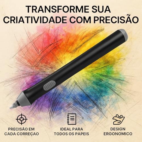 Kit Borracha Elétrica 25 Peças Portátil com Design Ergonômico – Ideal para Desenhos Técnicos, Esboços Artísticos, Escrita e Correções Precisas, Leve e de Fácil Uso Á Pilha Preto Premium