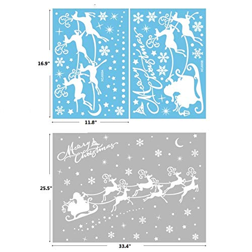 AMS 202 Pieces Christmas Decoration Baubles Sleigh Snowflake PVC Window Clings Decals Wall Stickers Oenaments for Home, Office, New Year, Christmas Party Supplies