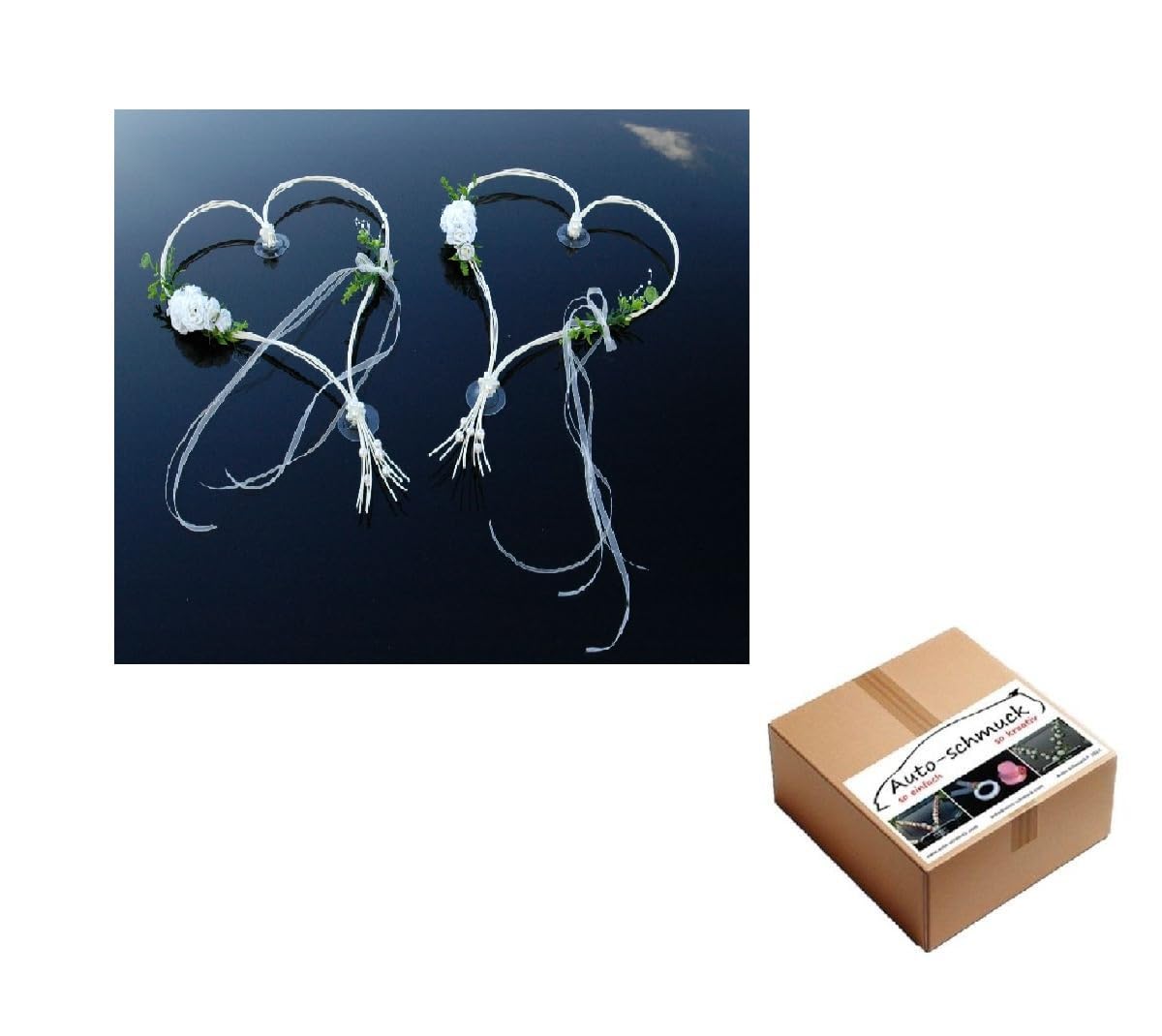 Autoschmuck ROMANTISCHE Herzen Auto-schmuck Braut Paar Rose Deko Dekoration Hochzeit Car Auto Wedding Deko (Weiß 6)