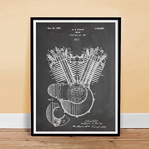 HARLEY DAVIDSON 1923 MOTORCYCLE ENGINE POSTER US Patent Poster Chalkboard Print 18x24 HD Vintage H-D Reproduction Gift Unframed