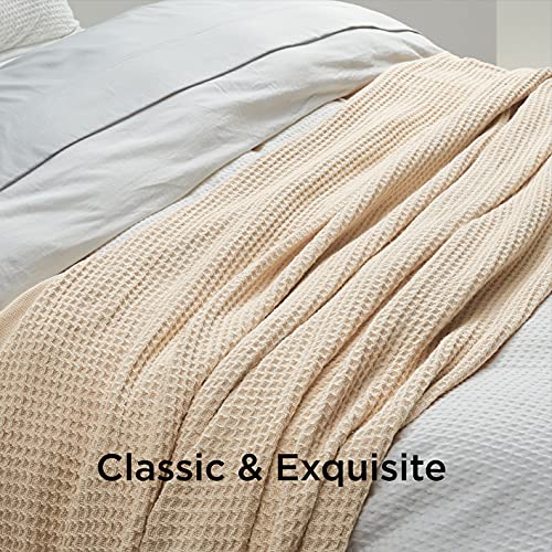 Bedsure 100 Cotton Blankets Queen Size for Bed Beige 405GSM Waffle