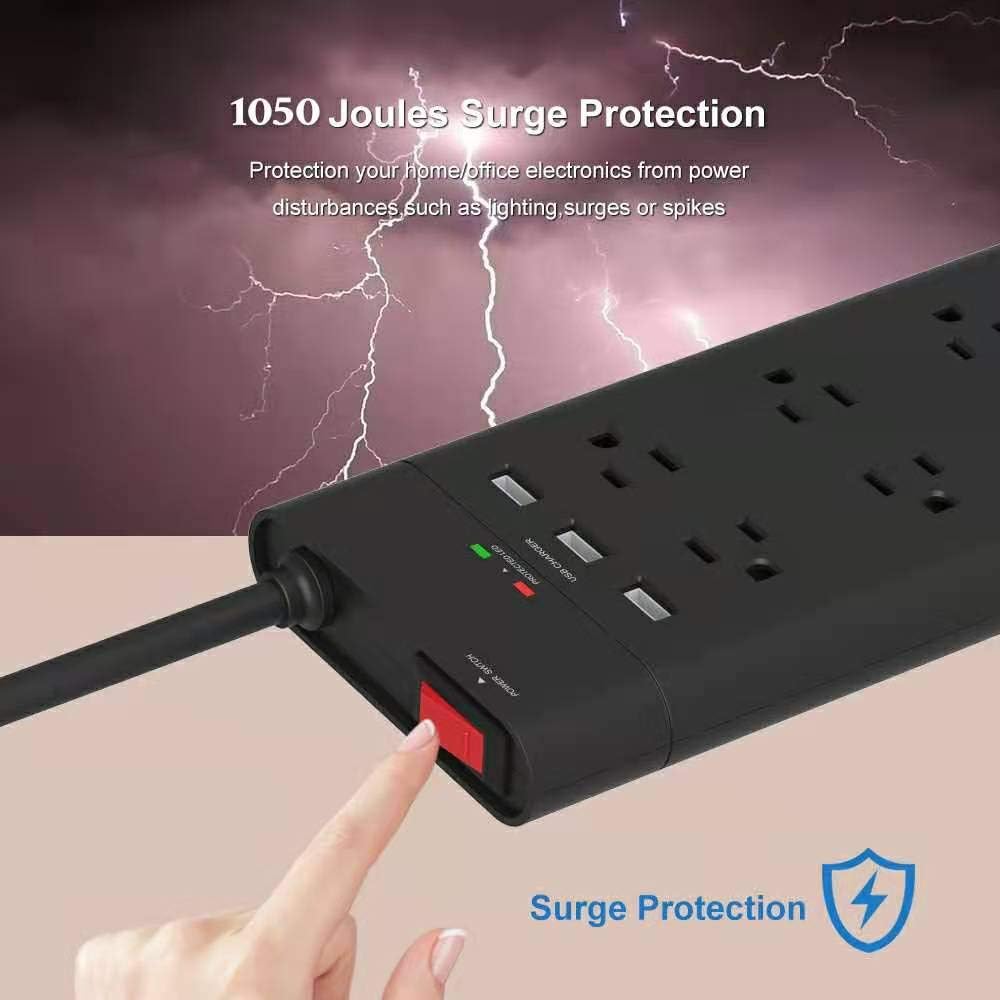 Power Strip VASTFAFA Surge Protector with 8 Outlets 3 USB Ports, 4.5ft Heavy Duty Extension Cord, FCC&ETL Listed, for Workbench, Home&Office, Black: Electronics