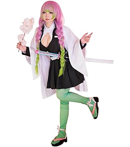 Kanroji Mitsuri Rosa verde Ombre 3 peluca pretrenzada Cosplay párr chica Ombre verde pelucas sintéticas pelucas largas rectas para fiesta de Halloween de Anime comic Kanroji Mitsuri Rosa verde Ombre 3 peluca pretrenzada Cosplay párr chica Ombre verde pelucas sintéticas pelucas largas rectas para fiesta de Halloween de Anime comic