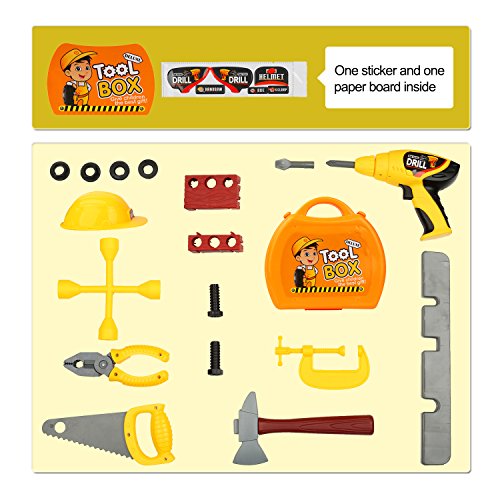 QuadPro Kids Toy Tool Set 21 Pieces Durable Tool Box with Electric Drill, Hammer, Hat and More,Toddler STEM Toys for Boys and Girls