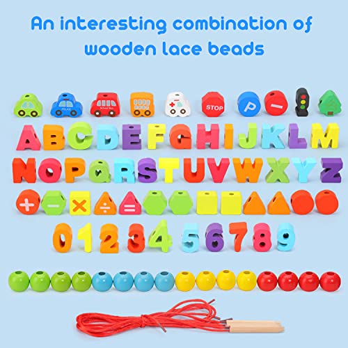 yowings Wooden Lacing Beads, Alphabet Number Stringing Beads Large