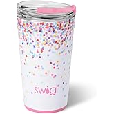 Swig Life 24oz Party Cup, Stackable Insulated Travel Coffee Tumbler with EZ Slider Lid, Cup Holder Friendly, Stainless Steel 24 oz Tumbler, Reusable Coffee Mug (Confetti)