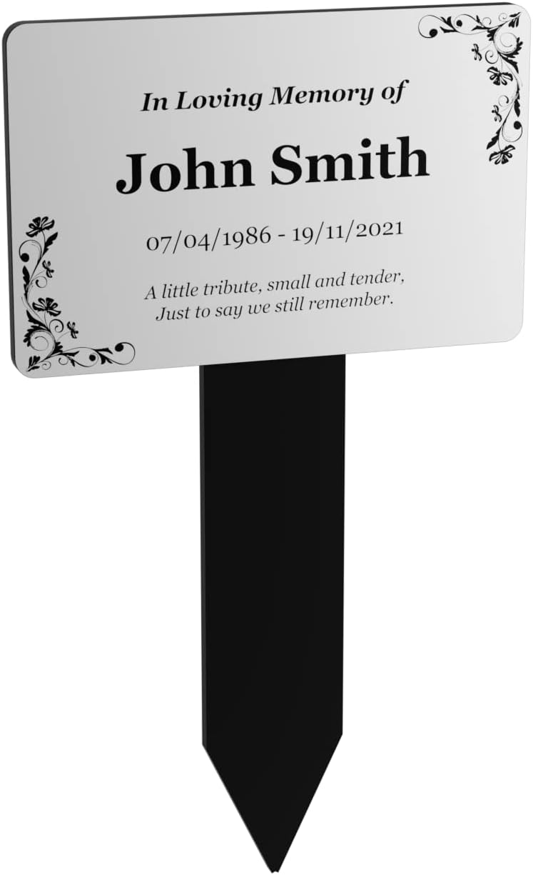 Plaques & Wall Art - Personalized Cemetery Decorations | Silver Metallic Temporary Marker for Grave | Ideal For Remembering Loved Ones | Weatherproof Grave Markers | Grave Decoration Memorial Stakes | Easy To Customize
