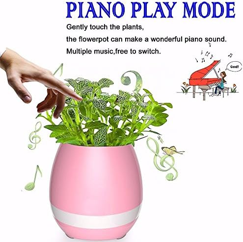 Plant Pots, [Gift Choice] Smart Bluetooth Speaker Touch Piano Music Playing Rechargeable Wireless Flower Pots with Night Light for Office Home Decor (without Plant) Pink