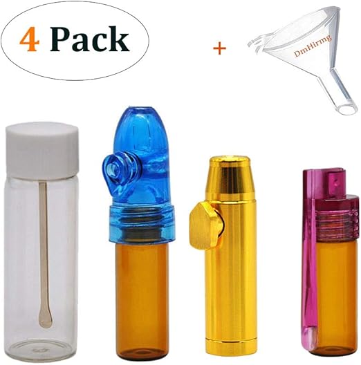 Snuff Bullet Kit Include Small Glass Vial with Spoon, Metal Snuff Bullet, Plastic Snuff Bullet