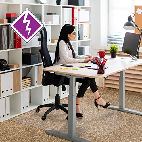 Floortex Bodenschutzmatte Computex Anti-statik advantagemat aus phthalatfreiem Vinyl, für niederflorige Teppichböden - bis 6mm Gesamthöhe, 120 x 90cm, rechteckig mit Lippe, transparent