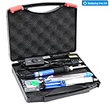 YOUSHARES Adjustable Temperature Soldering Iron Kit 7 in 1 - included 60W 110V Soldering Gun Pen ON/OFF Switch, 5 Soldering Tips, Solder Sucker, Tool Box, Solder Wire, Tweezer, Cleaning Sponge Stand