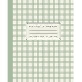 Composition Notebook: Aesthetic Gingham Cover Pattern, Sage Green, College Ruled Paper, Cottagecore